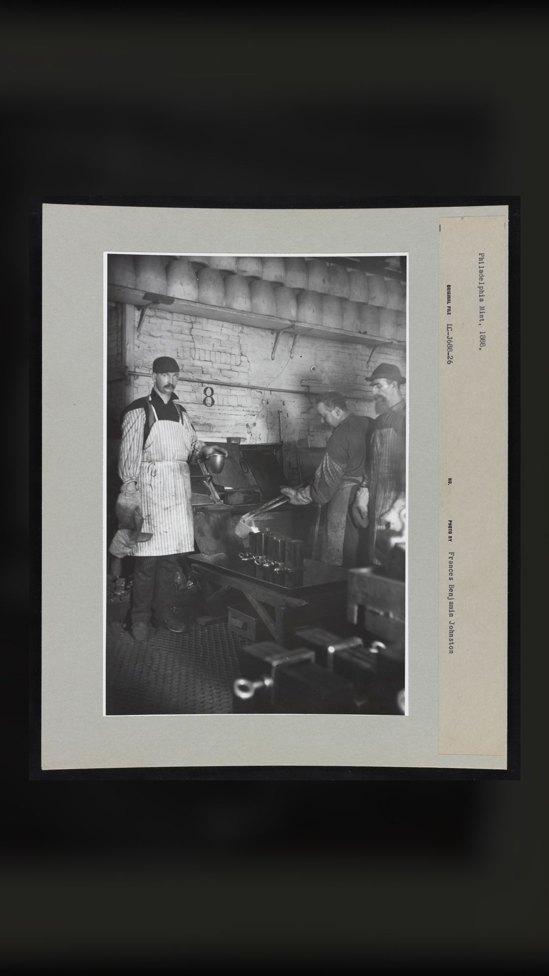 Historical Philadelphia Mint smelting room. Library of Congress, Frances Benjamin Johnston. Context photograph, not the 1918 melting event.