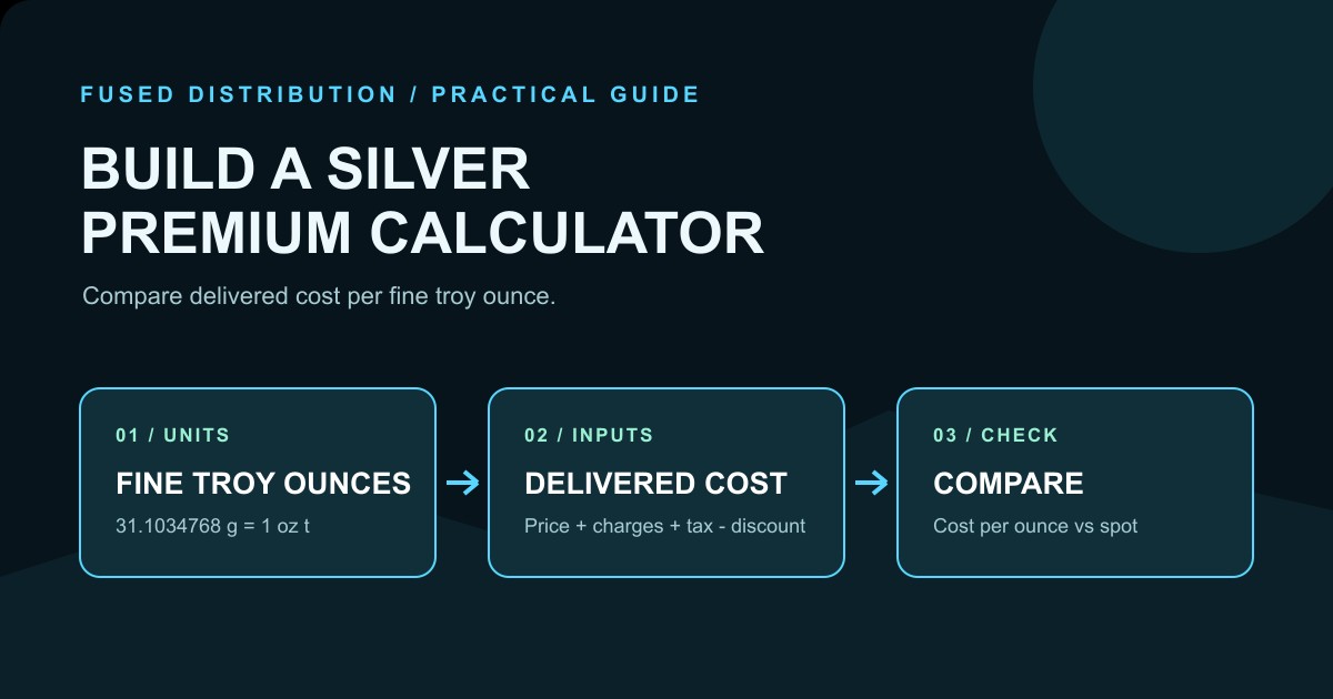 Silver premium calculator workflow with formulas