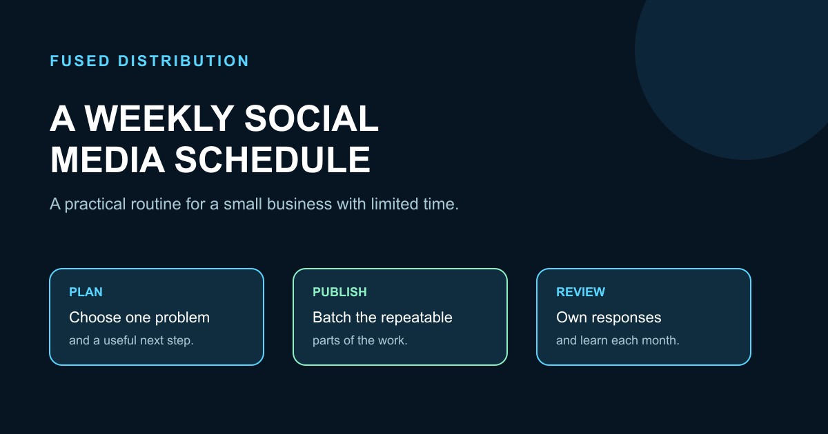 Weekly workflow: plan, publish, respond, review.
