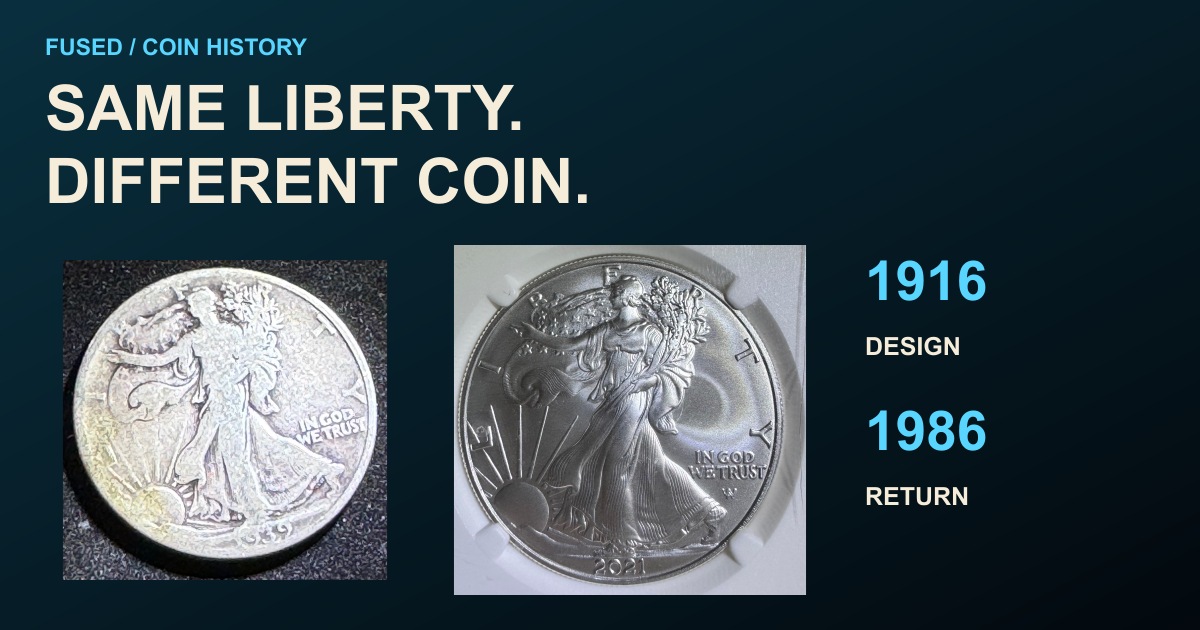 Walking Liberty on two silver coins