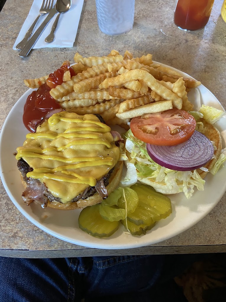 Burger and fries at The Plainsman